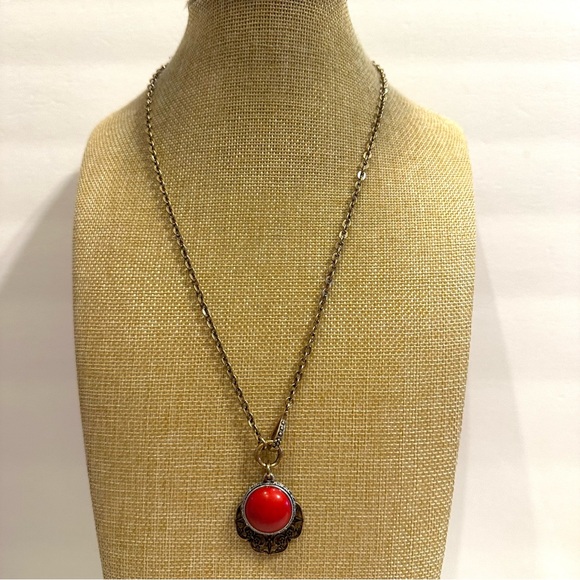 Lucky Brand Jewelry - Lucky Brand Necklace antique gold tone w/ red semi- precious stone pendant